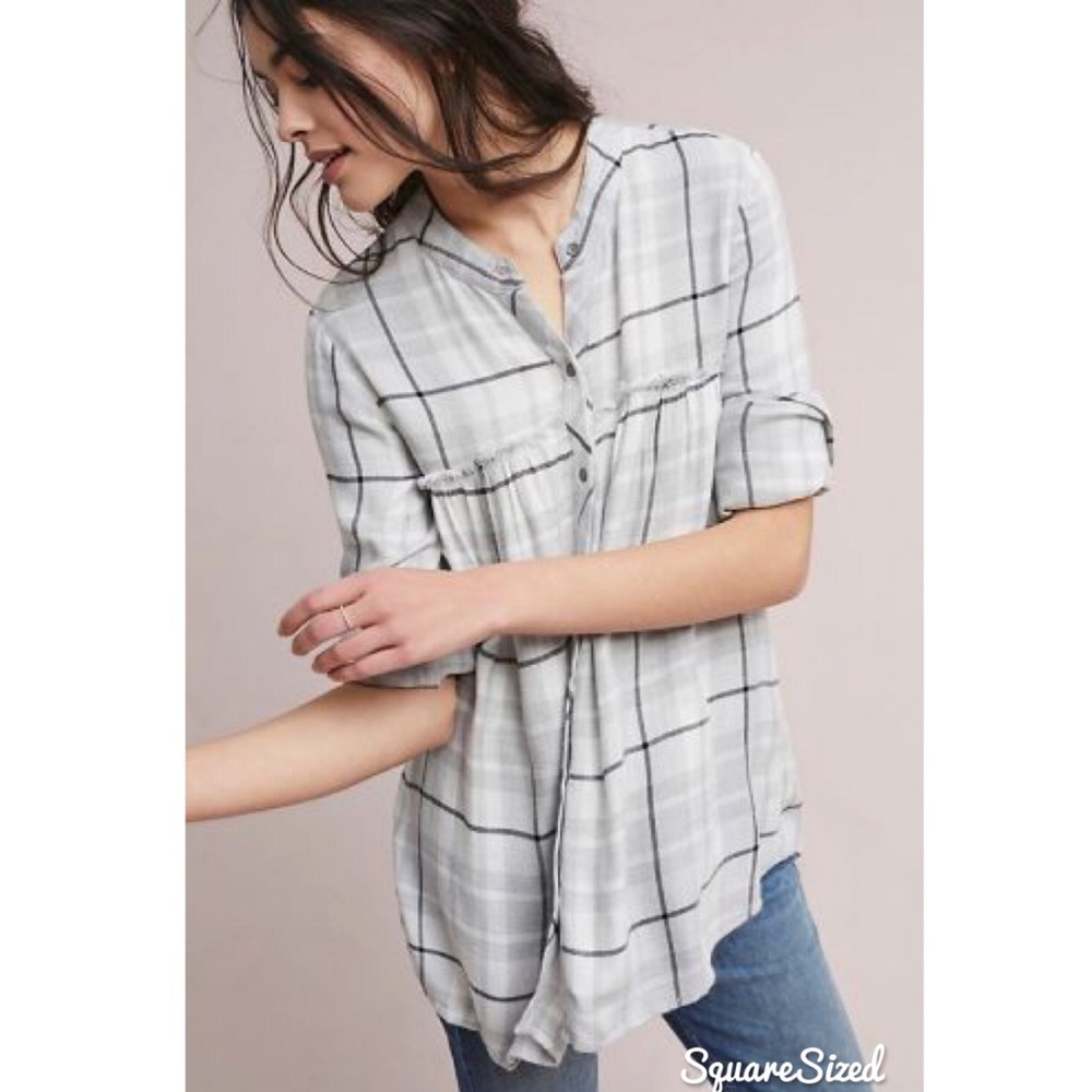 Anthropologie Cloth & Stone Plaid Button Blouse XS (Fits Oversized)